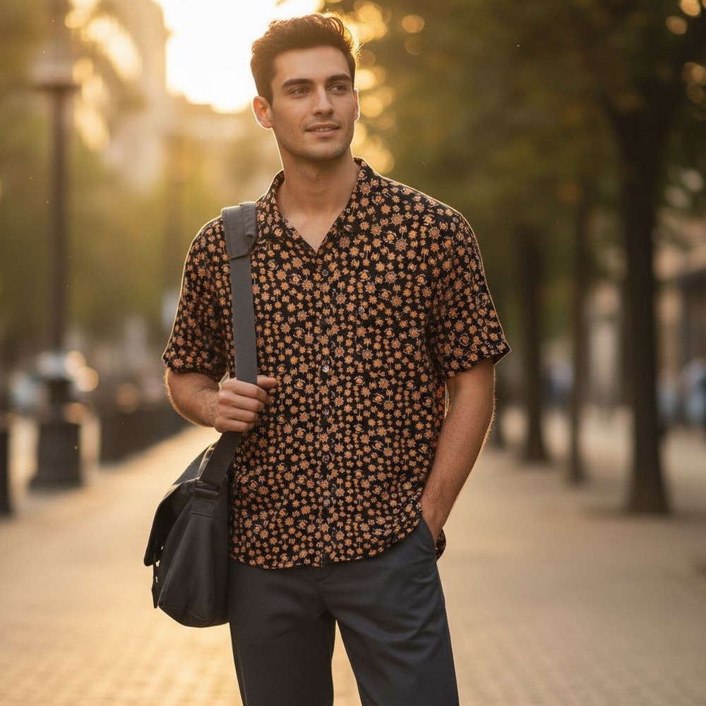 Monument Halloween Spider Web Large Short Sleeve Button Down Shirt Orange Black